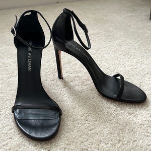 Stuart Weitzman black leather ankle strap sandal. Size 9.5